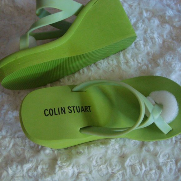 New Colin Stuart Platform Foam Wedge Flip Flop Sandals Green Size 5 - Picture 4 of 9